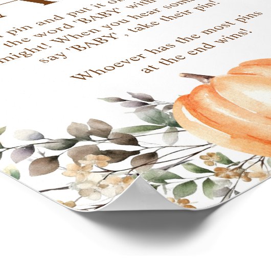 Poster Baby Shower d'Automne Citrouille Ne dites pas Bébé (Coin)