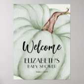 Poster Baby shower d'automne Citrouille vert Bienvenue (Devant)