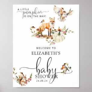 Poster Baby shower d'automne Citrouille Woodland Bienvenu