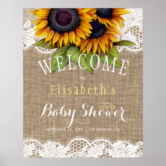 Poster Baby shower d'automne des tournesols et dentelles (Devant)