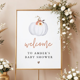 Poster BABY SHOWER d'automne du Citrouille blanc AMBER Bi