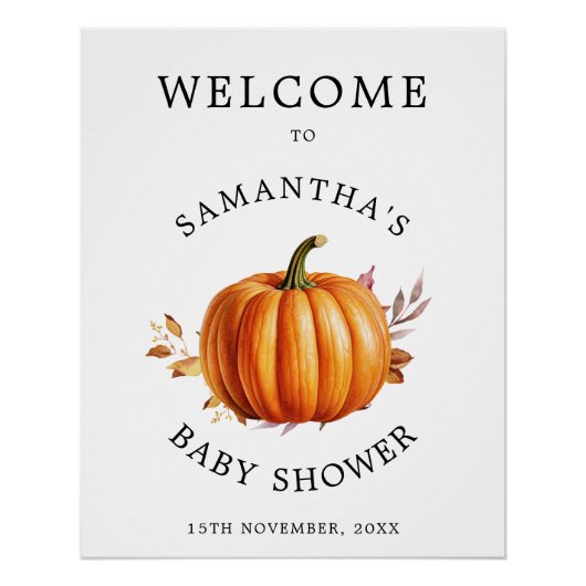 Poster Baby shower d'automne floral moderne (Devant)