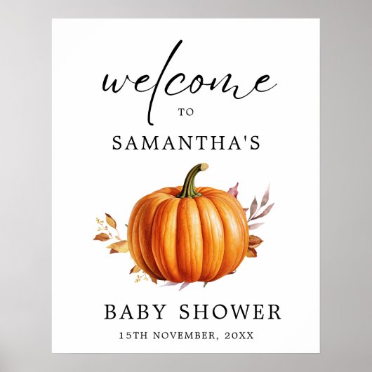 Poster Baby shower d'automne floral moderne (Devant)