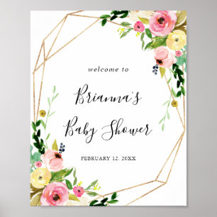 Poster Baby shower d'automne géométrique Tropical Gold