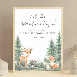Poster Baby shower d'aventure des animaux forestiers de b