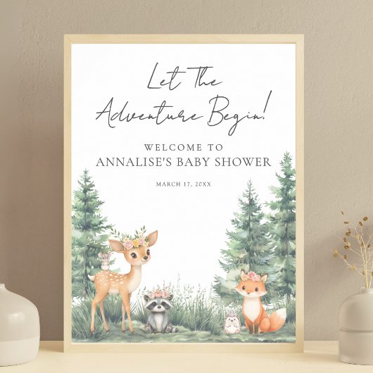 Poster Baby shower d'aventure des animaux forestiers de b