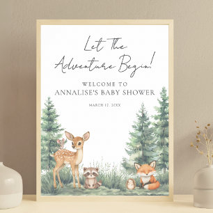 Poster Baby shower d'aventure des animaux forestiers de b