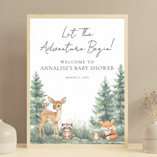 Poster Baby shower d'aventure des animaux forestiers de b