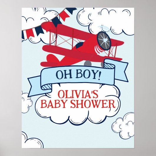 Poster baby shower d'avion rouge (Devant)
