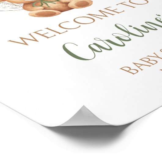 Poster Baby shower de bain à bulle vert Sage Bienvenue (Coin)