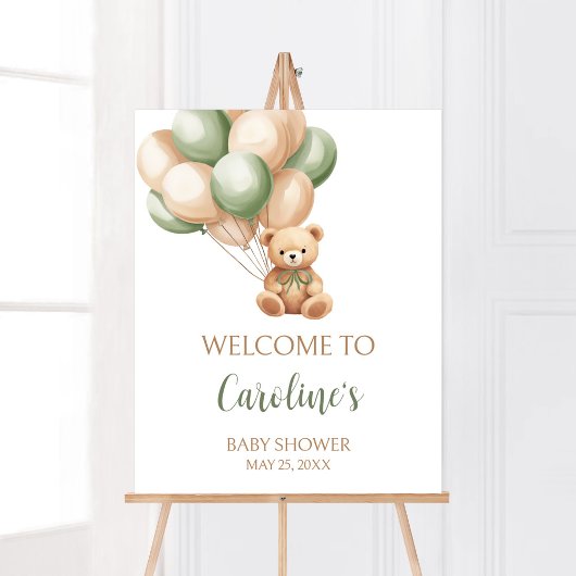 Poster Baby shower de bain à bulle vert Sage Bienvenue