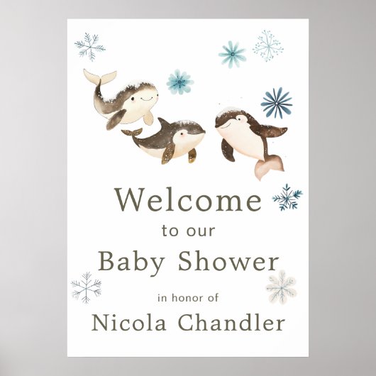 Poster Baby shower de baleines arctiques d'hiver (Devant)