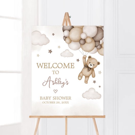 Poster Baby shower de ballon à ours Brown Bienvenue