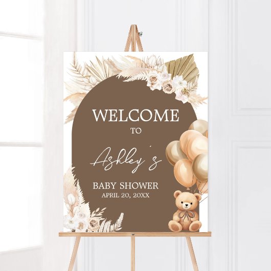 Poster Baby shower de ballon Boho Brown Bienvenue