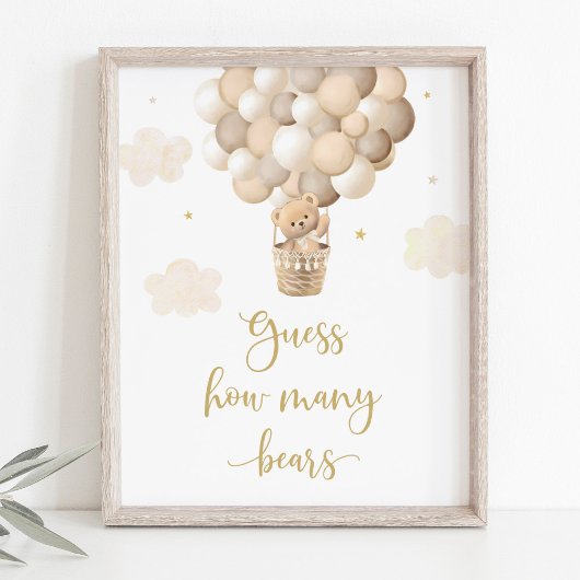 Poster Baby shower de ballon d'ours en peluche d'or Devin