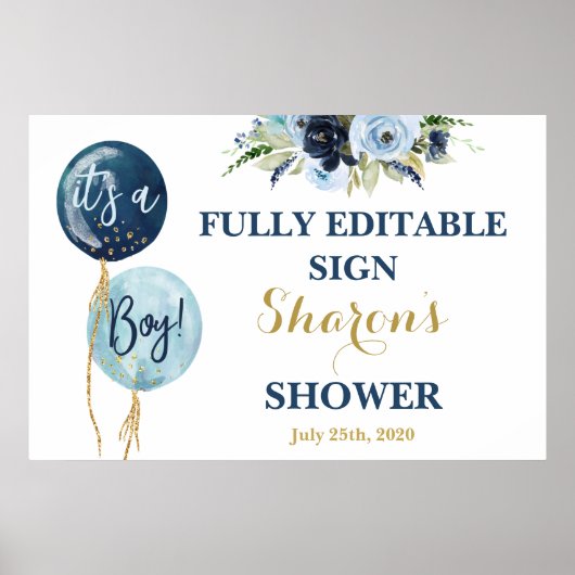 Poster Baby shower de ballons bleu marine (Devant)