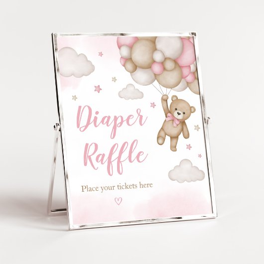 Poster Baby shower de ballons d'ours rose Raffin