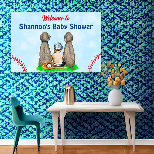 Poster Baby shower de baseball chien et bébé garçon