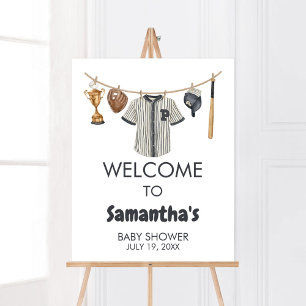 Poster Baby shower de baseball Little Slugger Bienvenue