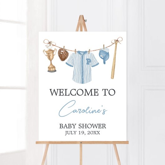 Poster Baby shower de baseball Little Slugger Bienvenue