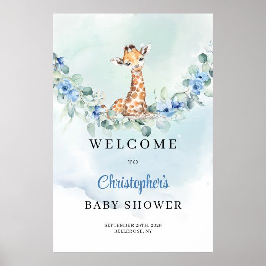 Poster Baby shower de bébé girafe à l'aquarelle tendance (Devant)