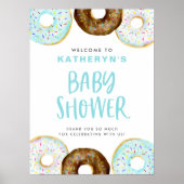 Poster Baby shower de beignets bleu et chocolat Bienvenue (Devant)