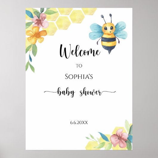 Poster Baby shower de bienvenue aux abeilles (Devant)