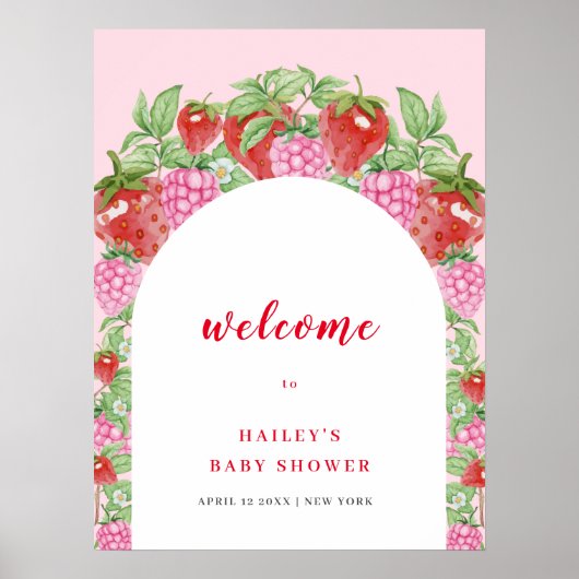 Poster Baby shower de bienvenue aux arches aux fraises do (Devant)