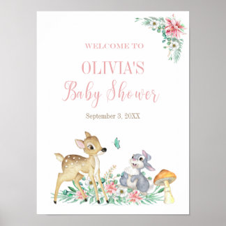 Poster Baby shower de bienvenue aux cerfs et amis
