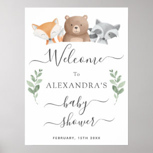 Poster Baby shower de bienvenue de mignons animaux en boi