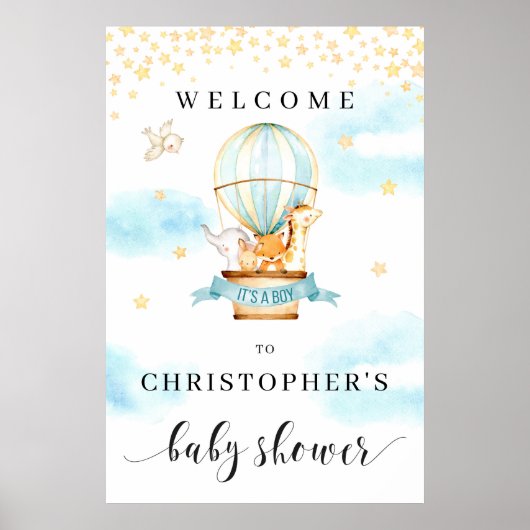 Poster Baby shower de bienvenue enseigne montgolfière ani (Devant)