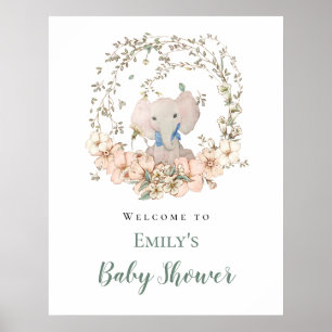 Poster Baby shower de bienvenue pour garçon Elephant Leaf
