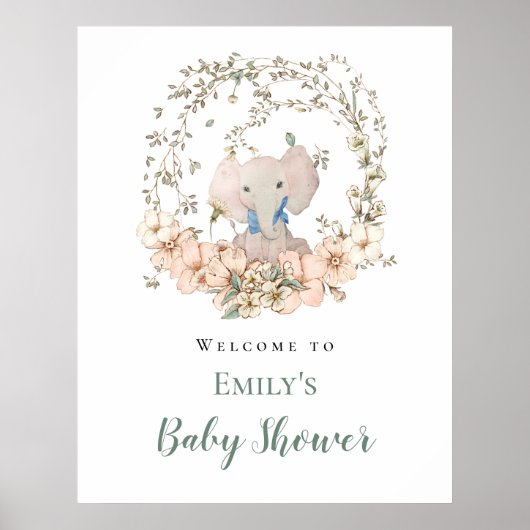 Poster Baby shower de bienvenue pour garçon Elephant Leaf (Devant)