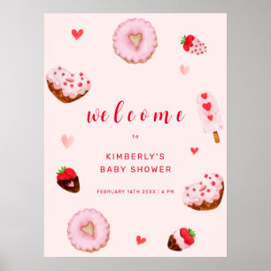 Poster Baby shower de bienvenue pour les beignets roses