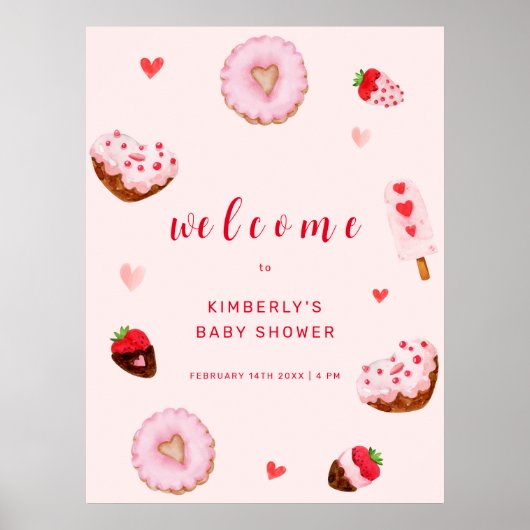 Poster Baby shower de bienvenue pour les beignets roses (Devant)