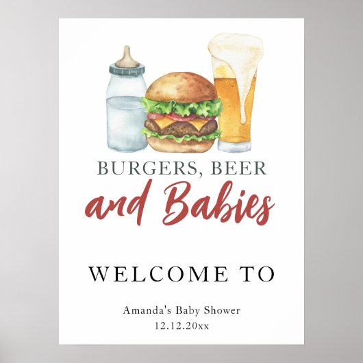 Poster Baby shower de bière et de burgers (Devant)