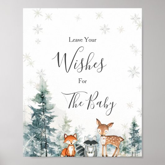 Poster Baby shower de bois d'hiver pour les animaux d'hiv (Devant)
