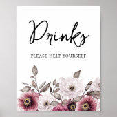Poster Baby shower de boissons florales blanches et prune (Devant)