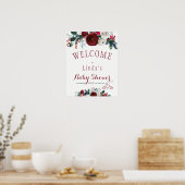 Poster Baby shower de bouquet d'hiver rouge bordeaux (Cuisine)