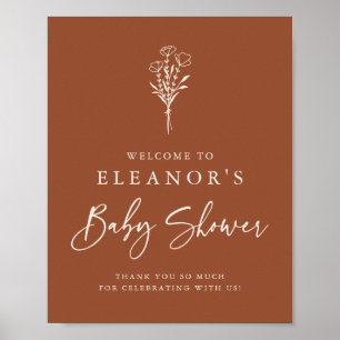Poster Baby shower de bouquet floral minimaliste en terre