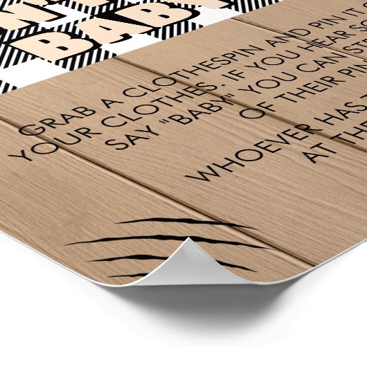 Poster Baby shower de bûcheron à plaid rustique Ne pas di (Coin)