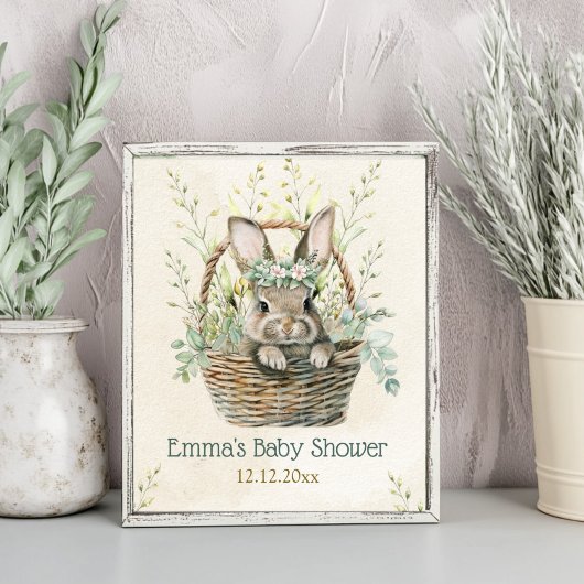 Poster Baby shower de Bunny Eucalyptus vert