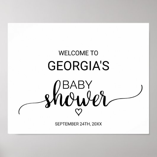 Poster Baby shower de calligraphie noire simple Bienvenue (Devant)
