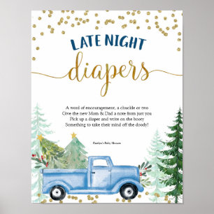 Poster Baby shower de camion bleu d'hiver Late Night Diap