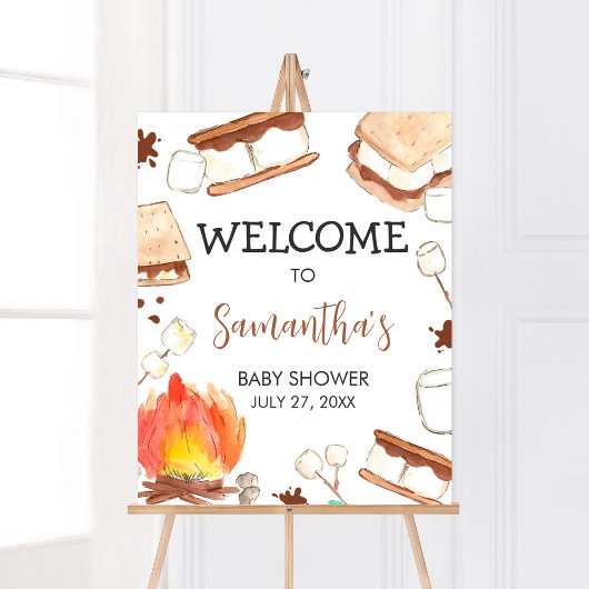 Poster Baby shower de camping S'mores Bienvenue