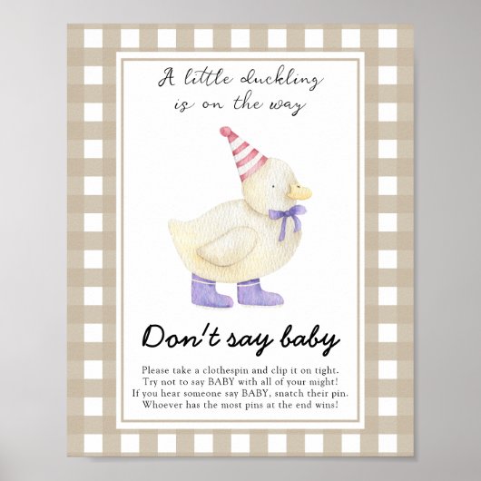 Poster Baby-Shower de caneton - Ne dites pas bébé (Devant)