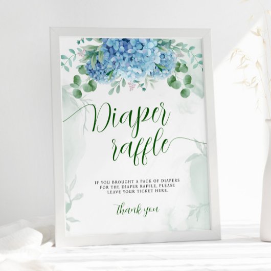Poster Baby shower de carafe bleu hydrangée bleu vert