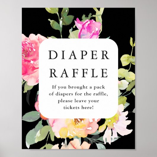 Poster Baby shower de carafe de couches Floral Noir (Devant)