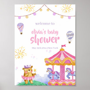 Poster Baby shower de carrousel à air chaud amusant Bienv