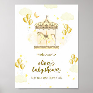 Poster Baby shower de carrousel magique Gold Elegant